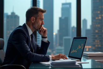 Homme d'affaires analysant un graphique de rendement obligataire