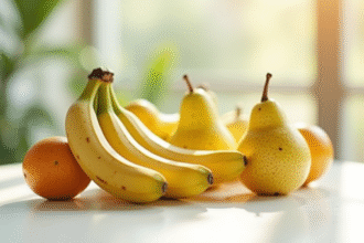 Assortiment de fruits en forme de S sur une table blanche