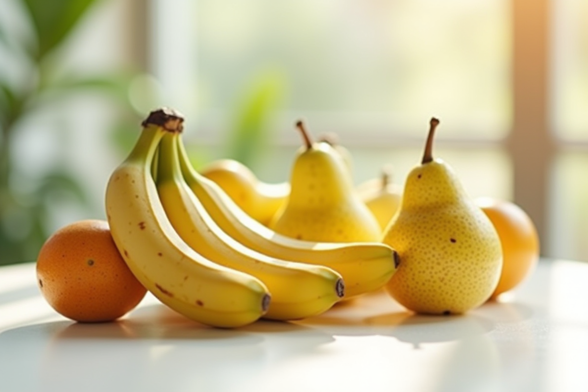 Assortiment de fruits en forme de S sur une table blanche