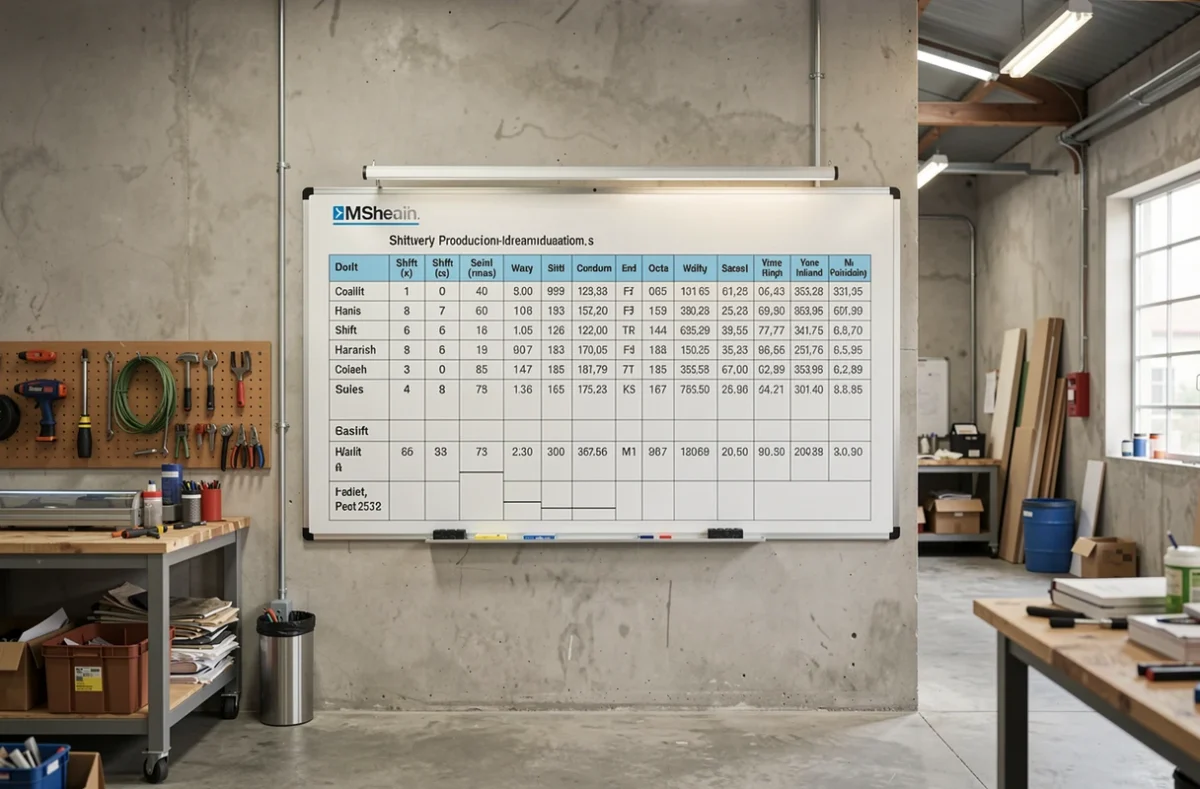Atelier de production avec tableau de planning des équipes