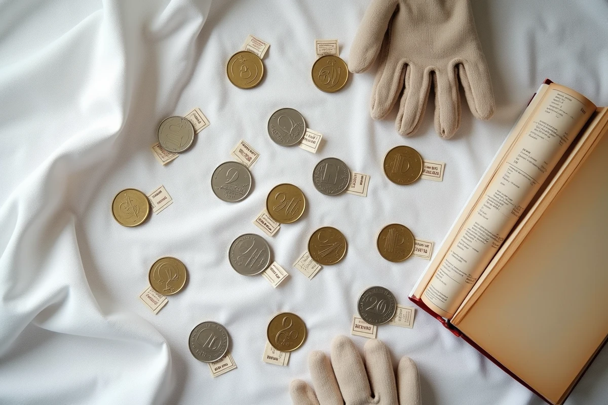 Collection de pièces de 2 euros rares de différents pays européens en vue à plat sur lin blanc