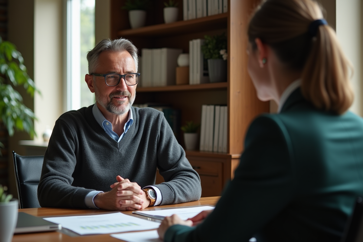 Homme et conseiller financier discutent au bureau