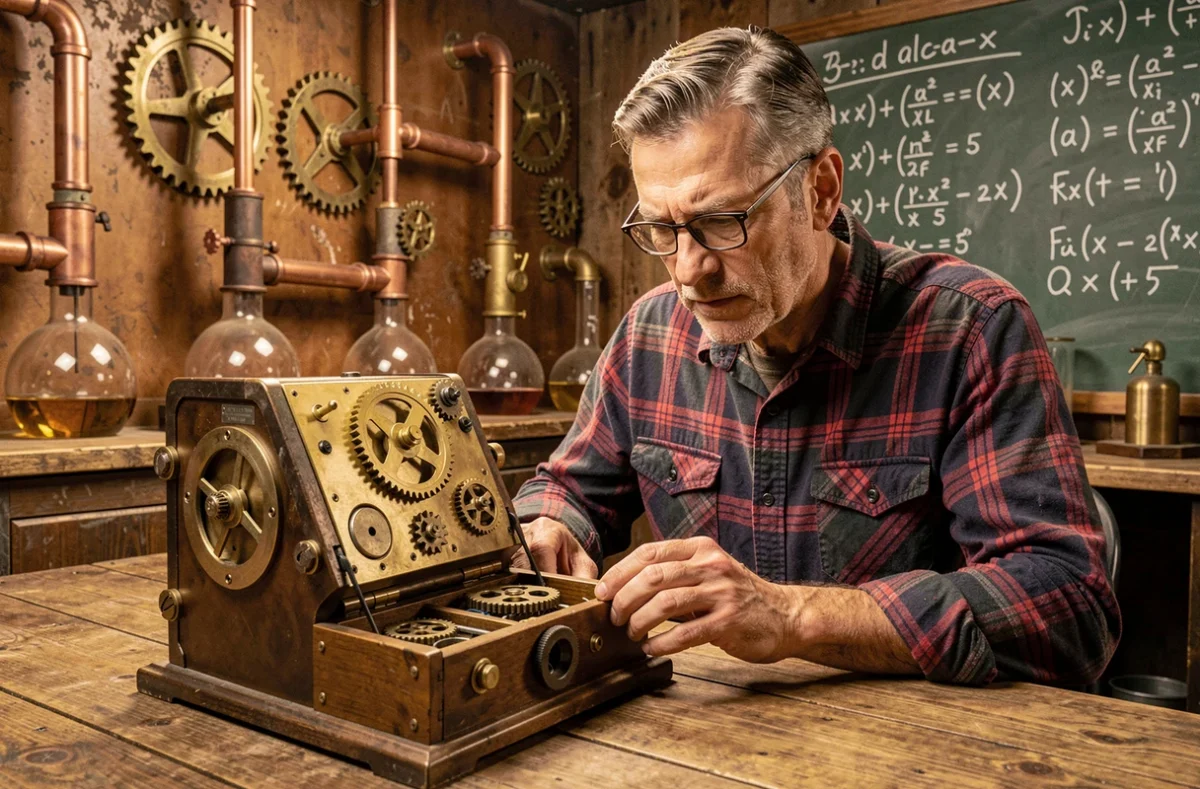 Un joueur manipulant un mécanisme complexe dans la salle steampunk d'Escape Time Orléans