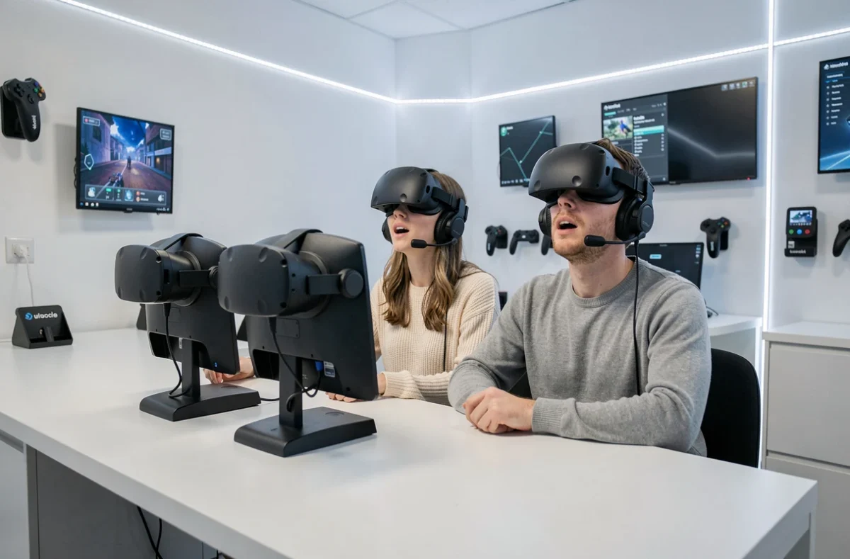 Un couple découvrant l'expérience en réalité virtuelle à l'Escape Yourself Orléans