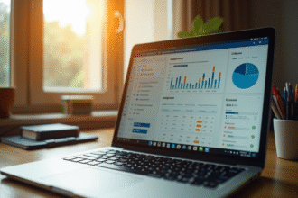 Étudiant étudiant au bureau avec tableau de bord numérique