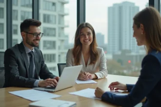 Femme en réunion d'affaires dans un bureau moderne
