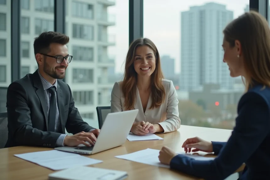Femme en réunion d'affaires dans un bureau moderne