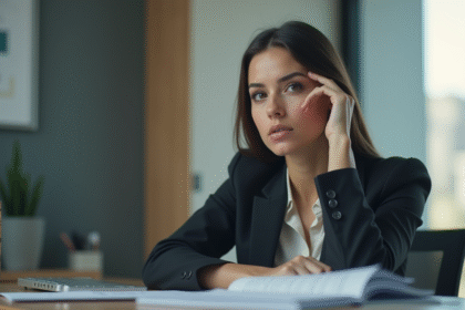 Femme en tenue professionnelle dans un bureau moderne