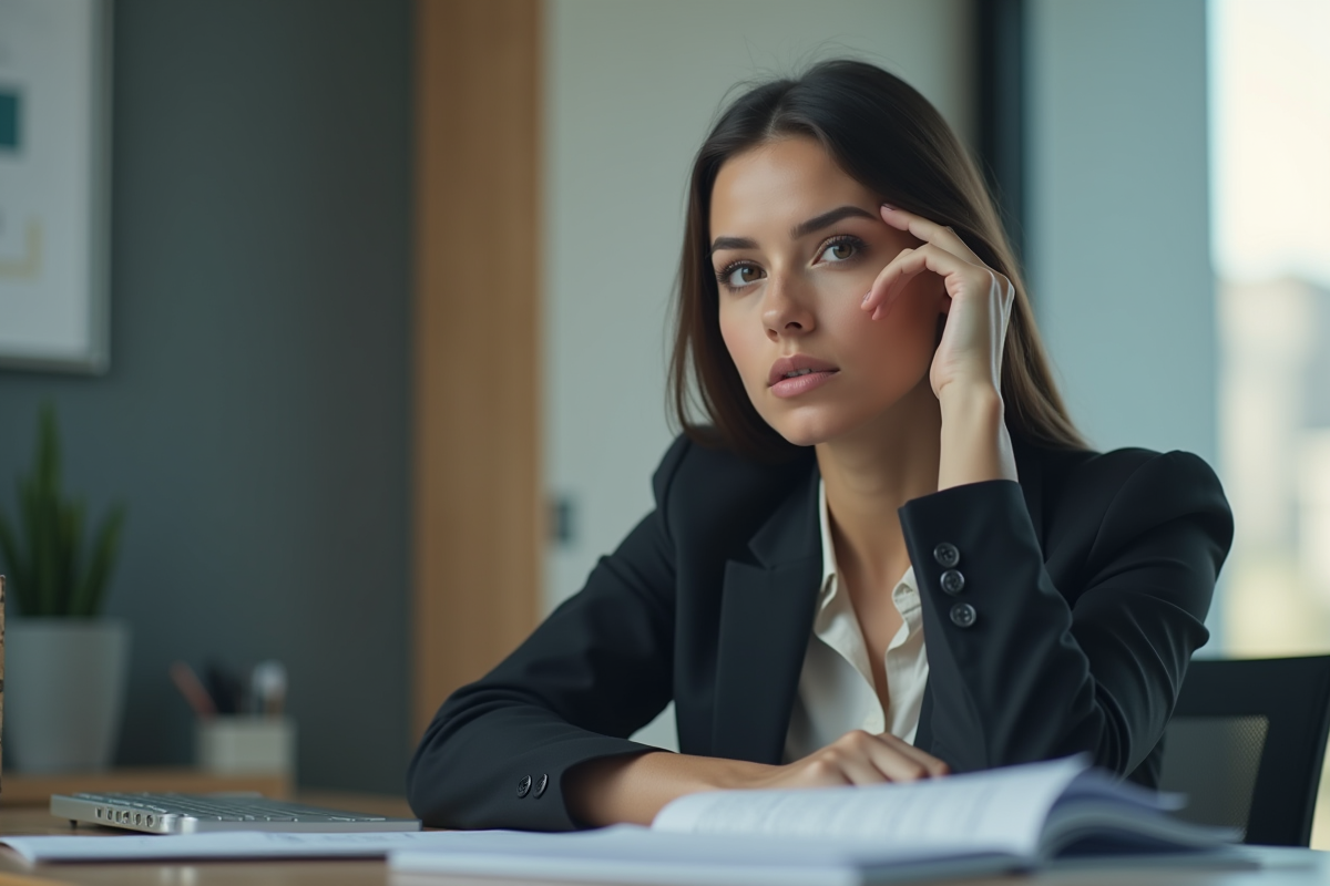 Femme en tenue professionnelle dans un bureau moderne