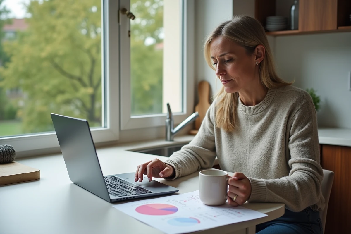 Femme adulte étudiant des formules mathématiques à la maison
