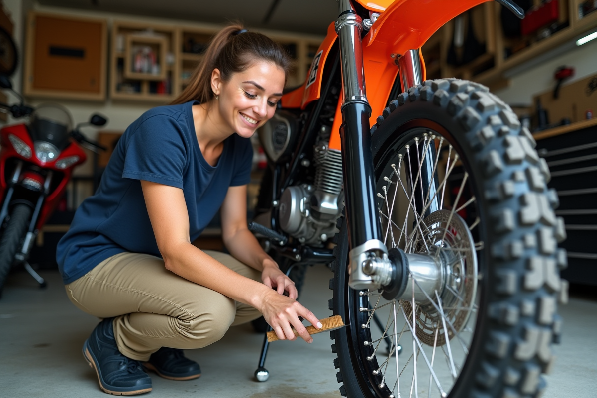 Femme nettoyant la roue d