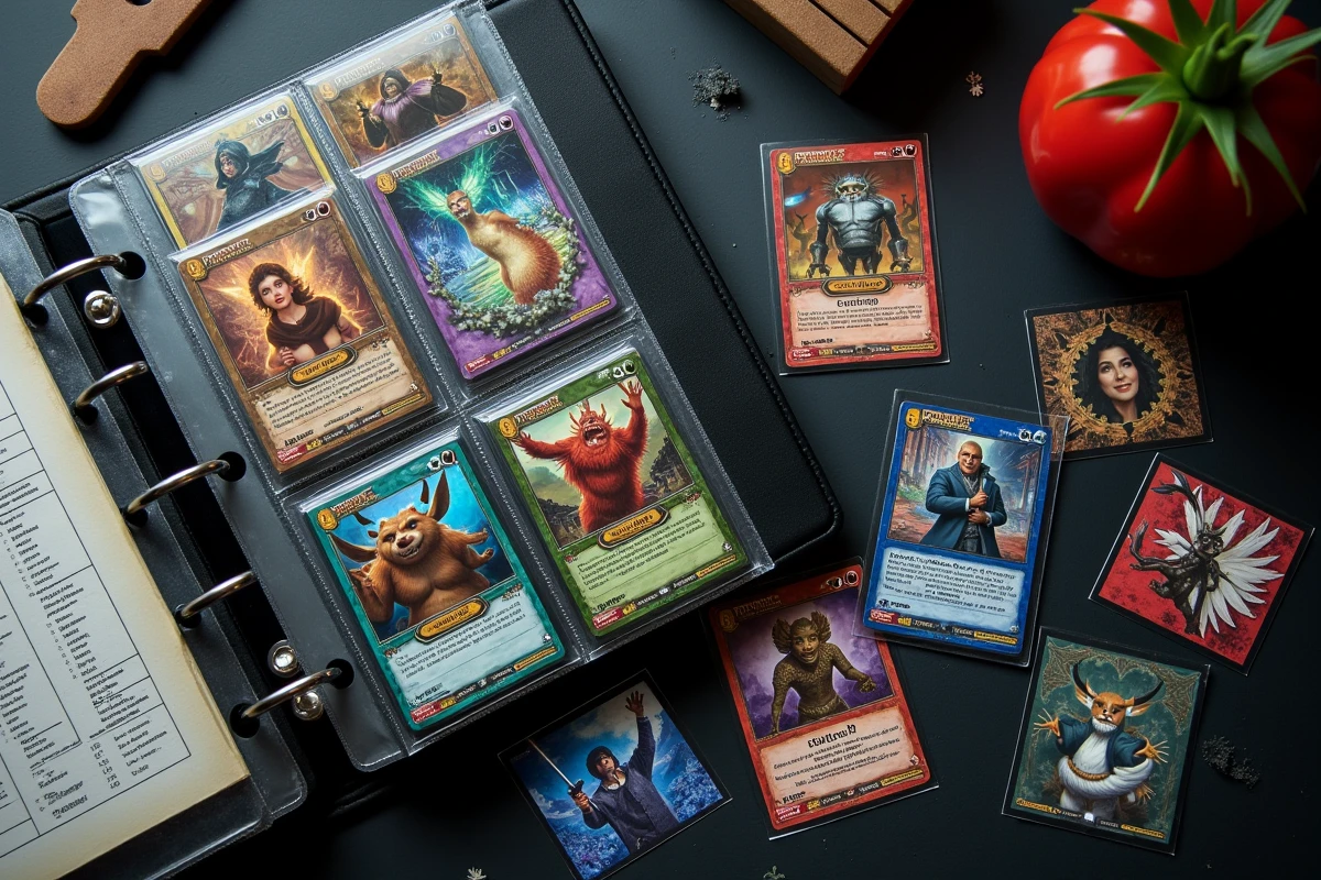 Vue aérienne de cartes rares et holographiques du set EV09 Aventure Ensemble triées sur une table de collectionneur
