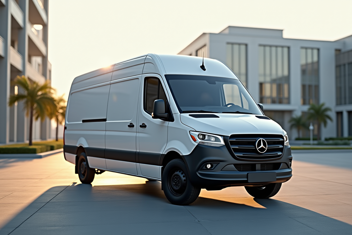 Fourgonnette cargo moderne dans un parking urbain en journée