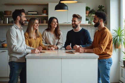 Groupe d adultes dans une cuisine moderne parisienne