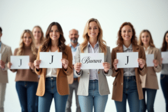Groupe diversifié de personnes avec noms en J en studio lumineux