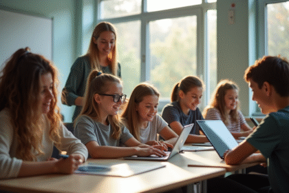 Groupe d'étudiants divers dans une salle moderne à Lille