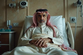 Homme âgé du Moyen-Orient en tenue 1970s assis avec dignité