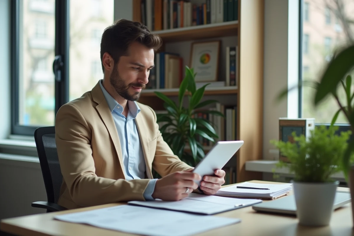 Jeune homme utilisant une tablette pour un compte de retraite