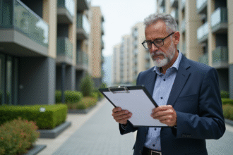 Inspecteur municipal examine permis de construire en extérieur