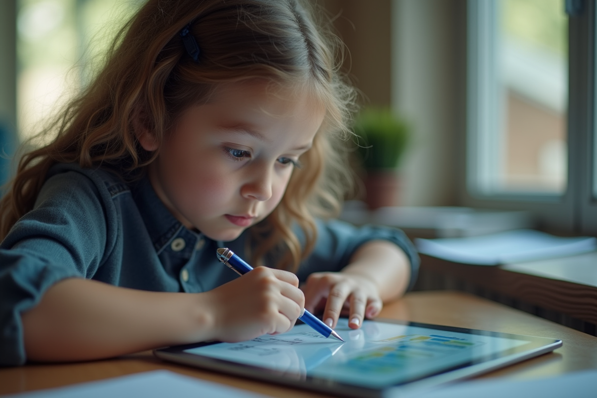 Jeune étudiant concentré sur une tablette éducative
