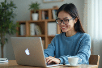 Jeune femme concentrée jouant au minijeu Google Snake sur son ordinateur