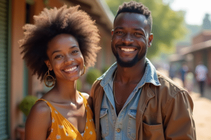 Jeune femme et homme malgache souriants dans la rue