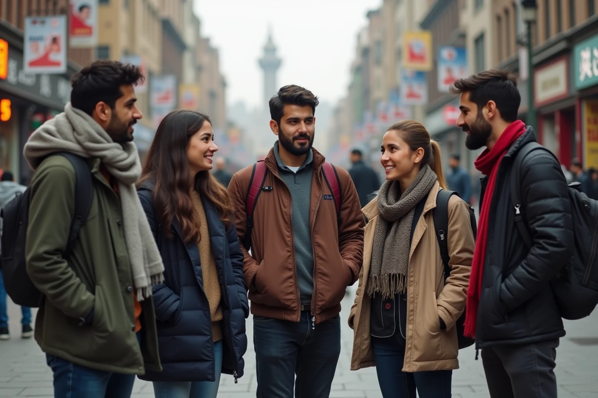 Jeunes Iraniens discutant dans la rue de Téhéran