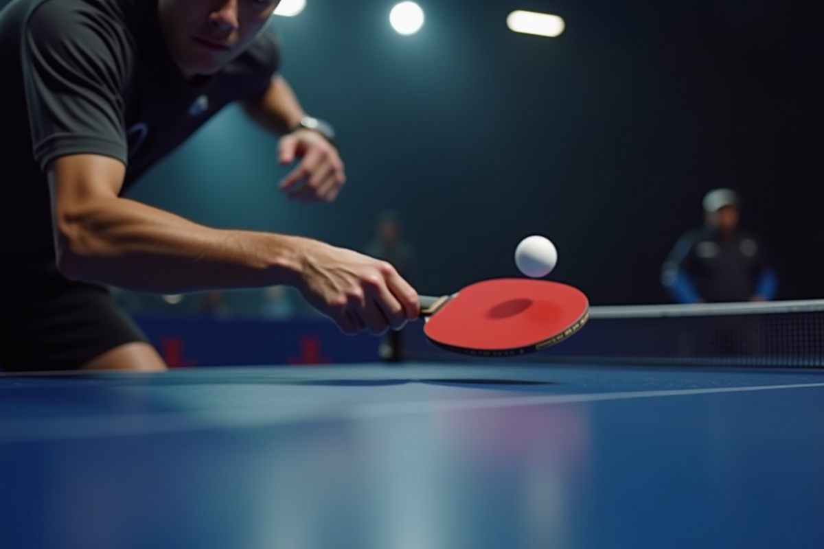 Joueur de tennis de table en pleine action lors d un match