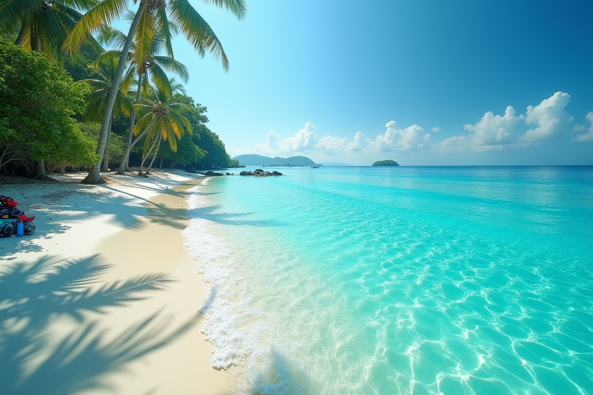 Lagon turquoise à Pulau Redang en Malaisie avec sable blanc et palmiers