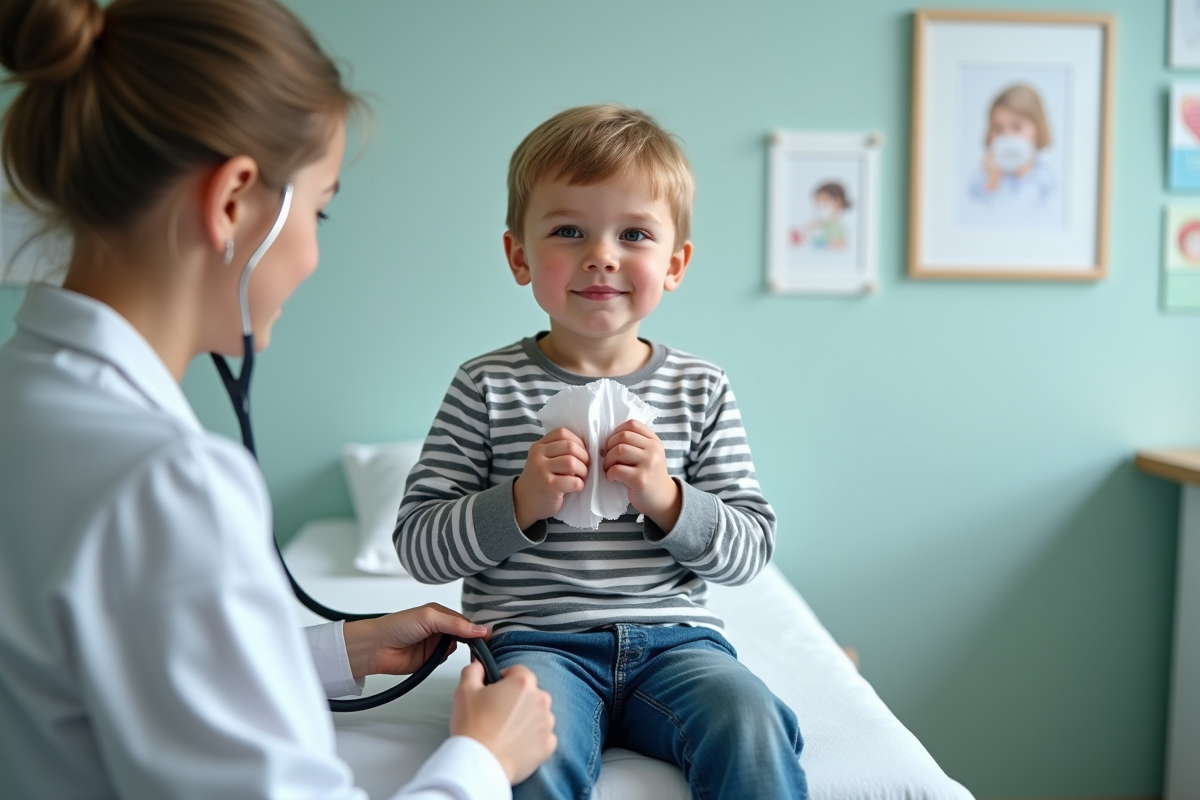 Garçon de 7 ans lors d’un examen médical en clinique moderne