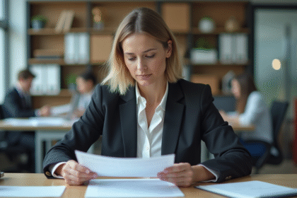 Responsable de bureau examinant un contrat de nettoyage