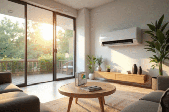 Salon moderne avec pompe à chaleur et certificat d'efficacite énergétique