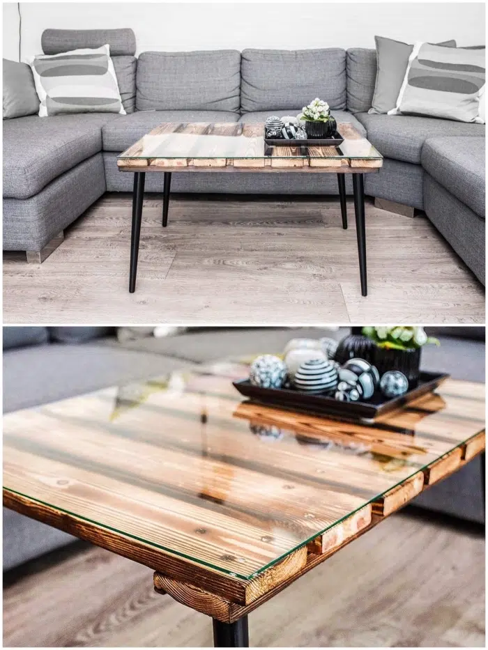 table basse en bois et en verre