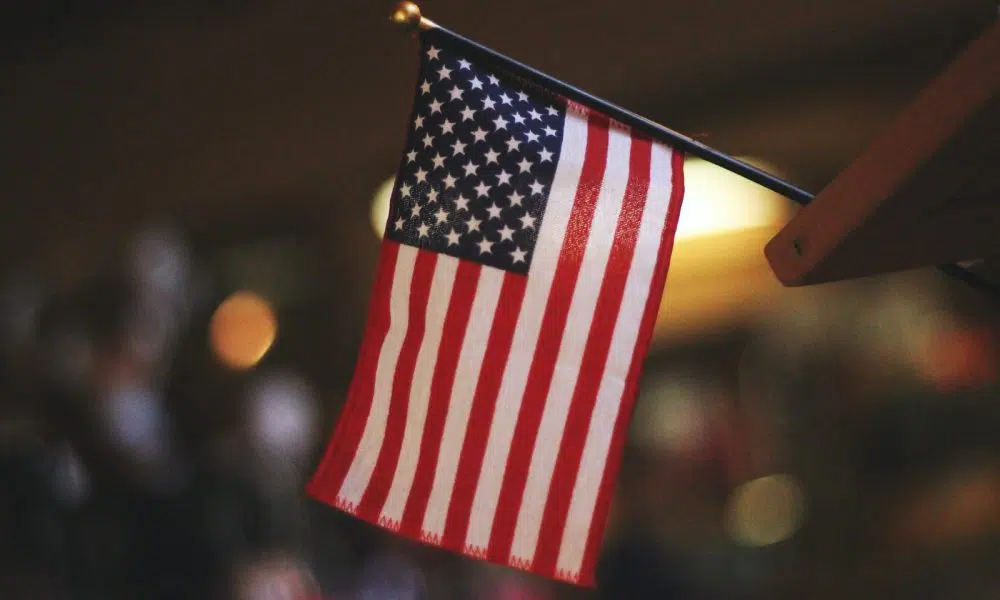 selective focus photography of USA flaglet