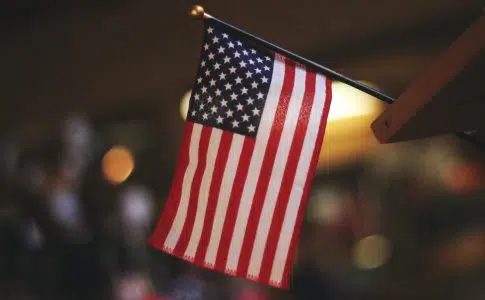 selective focus photography of USA flaglet